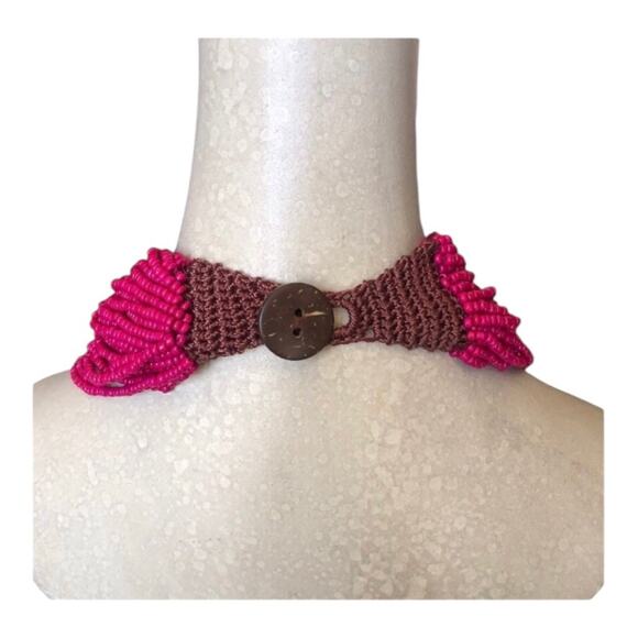 Retro 80s Retro Inspired Countless Strands Of Vivacious Pink Seed Beads Necklace - Picture 4 of 8